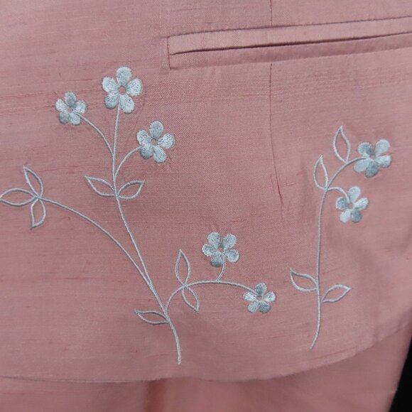 Vintage M.X.I. Peach Pink Embroidered Flower Silk Suit Sz. 10 - Picture 4 of 16